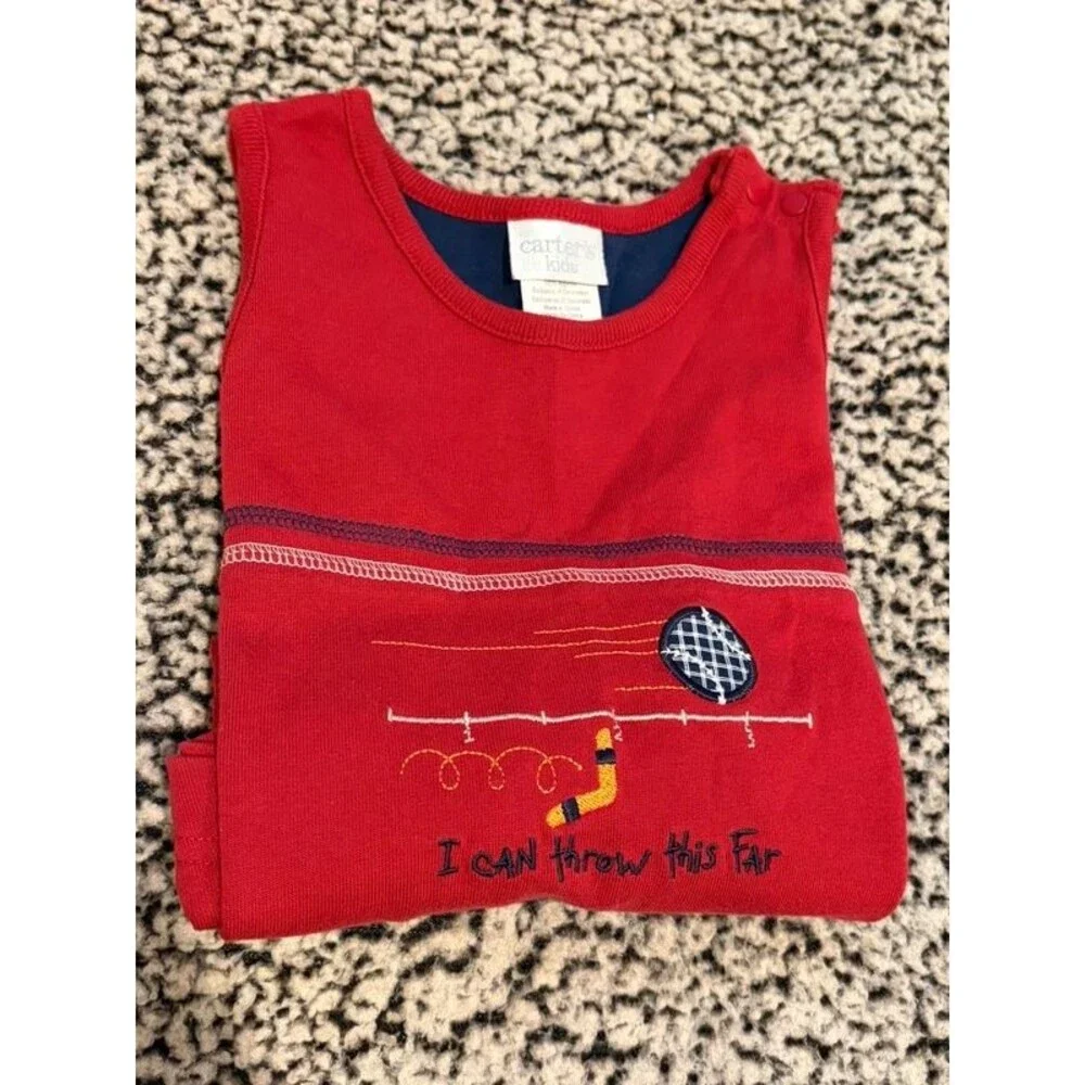 Vintage red Carters sports themed romper 12-18 months cotton